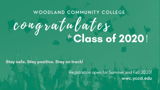 a message from Woodland Community College congratulating the class of 2020