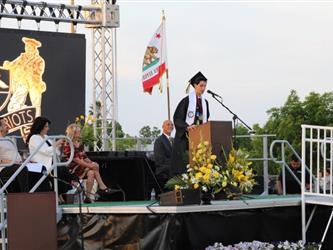 Senior giving speech at podium