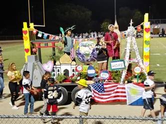 students on a float